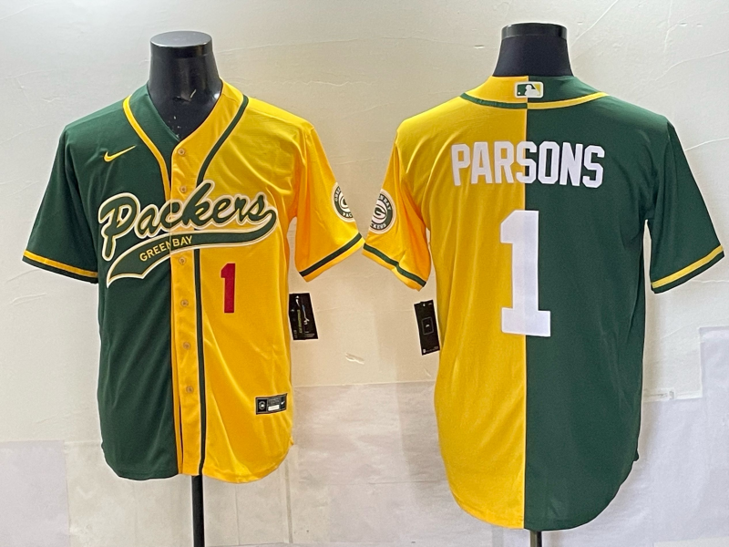 Men Green Bay Packers #1 Parsons yellow green Nike NFL 2025 jersey 01->green bay packers->NFL Jersey